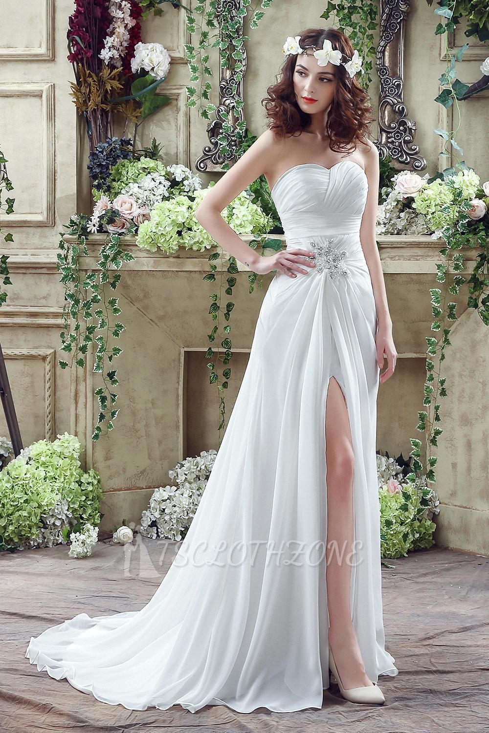 Wunderschönes Chiffon-Schatz-Brautkleid Seitenschlitz-Hochzeitskleid im Angebot