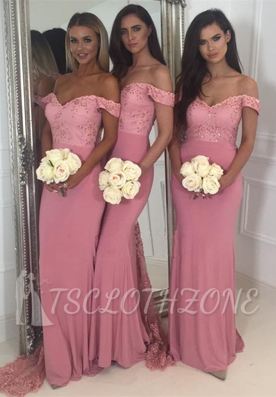 Off-the-Shoulder Pink Bridesmaid Dress | 2022 Mermaid Long Lace Bridesmaid Dresses