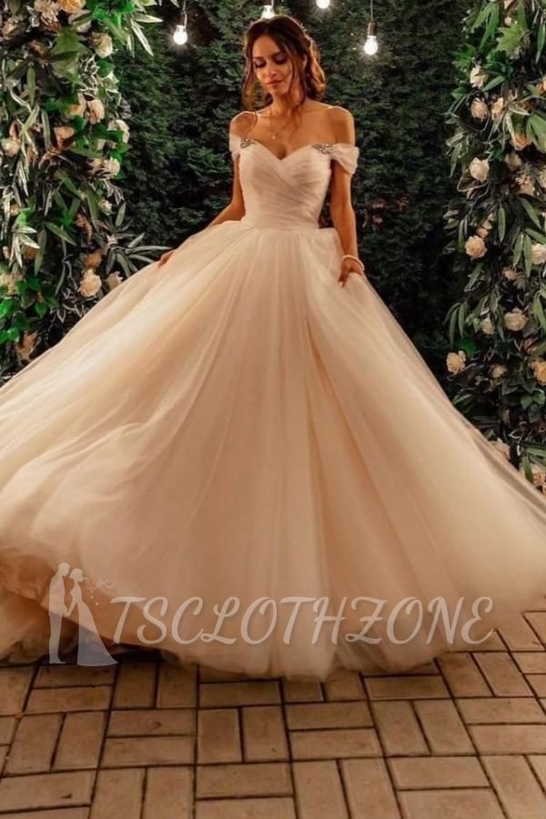 Elegant A-Line Card-Shoulder Heart-Neck Wedding Dresses | Cheap A-Line Wedding Dresses