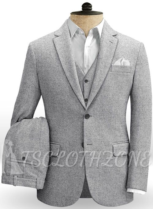 Zweiteiliger Retro-Anzug aus reinem grauem Tweed