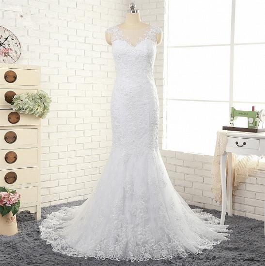 TsClothzone Gorgeous White Mermaid Lace Wedding Dresses With Appliques Jewel Sleeveless Bridal Gowns Online_7
