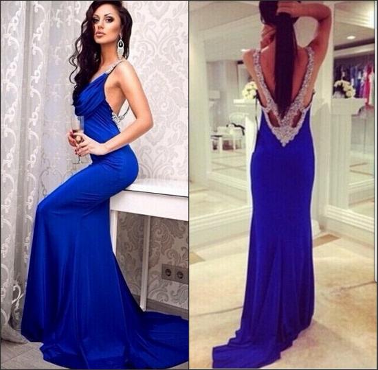 Royal Blue Open Back 2022 Sexy Long Evening Dresses With Crystals Sweep Train Prom Dresses_2