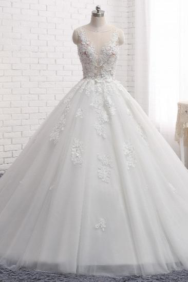 TsClothzone Elegant Straps Sleeveless White Wedding Dresses With Appliques A line Tulle Bridal Gowns On Sale