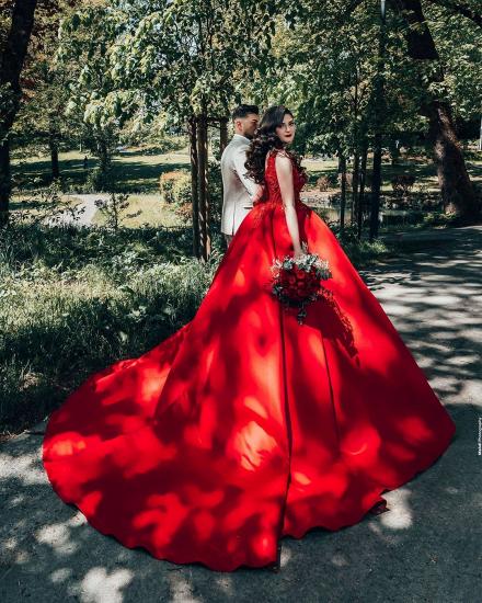 Glamorous Red Sweetheart Aline Ball Gown_6