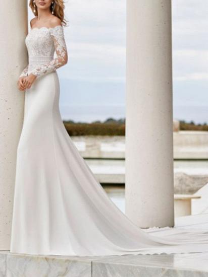 Country Mermaid Wedding Dresses Off Shoulder Lace Satin Long Sleeve See-Through Bridal Gowns with Court Train