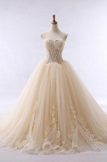 TsClothzone Simple Strapless Champagne Tulle Wedding Dress Sweetheart Sleeveless Appliques Bridal Gowns with Beadings On Sale