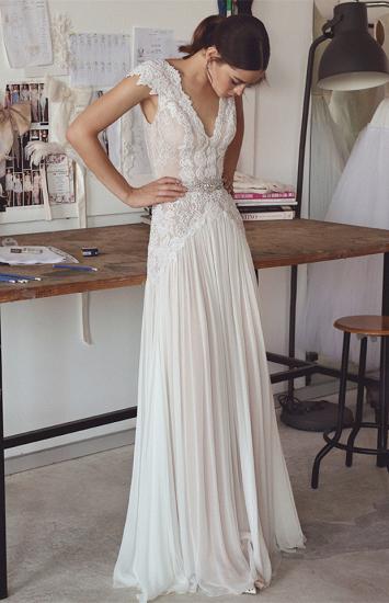 Chiffon Crystal Glamorous Lace Cap-Sleeve Lace Long Wedding Dress_4