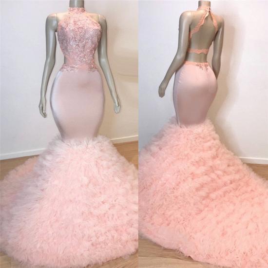 Open Back Ruffled Tulle Mermaid Cheap Prom Dress 2022 | Beads Lace Appliques Pink Sexy Evening Gowns_3