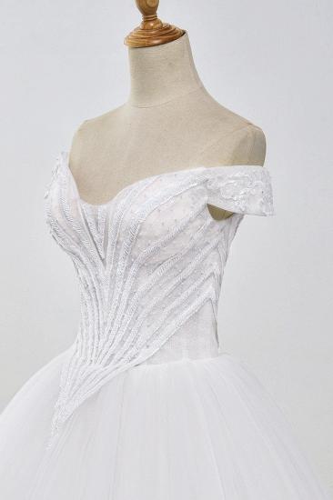 TsClothzone Atemberaubendes schulterfreies Ballkleid Weißes Tüll-Hochzeitskleid Herzausschnitt Ärmellose Perlenstickerei Brautkleider Online_6