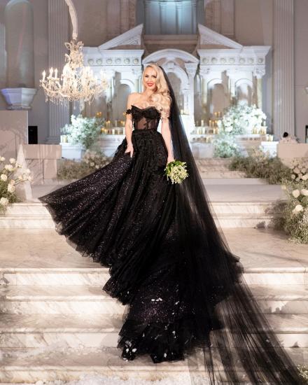 Black Heart Neck Wedding Dresses Glitter | Wedding Dresses A Line With Lace_5
