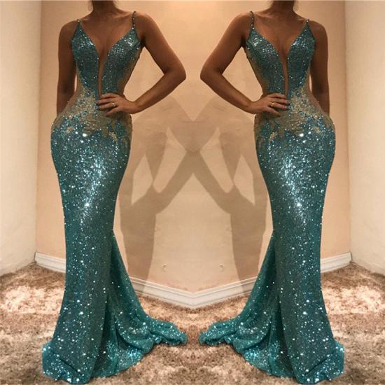 Shiny Sequins V-neck Cheap Prom Dresses 2022 | Appliques Sleeveless Sexy Evening Gown_3