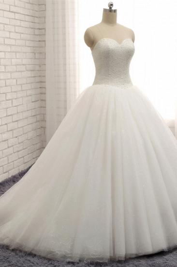 TsClothzone Chic Sweetheart Pearls White Wedding Dresses A-line Tulle Ruffles Bridal Gowns Online_4