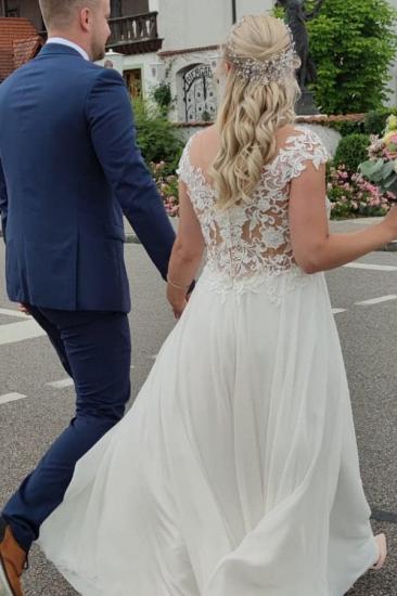 Elegant White Lace Long A-Line Tulle Wedding Dress_4