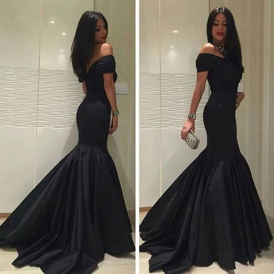 Mermaid Black Off-the-Shoulder Sweep Train Evening Gowns Sexy 2022 Formal Open Back Prom Dress_2