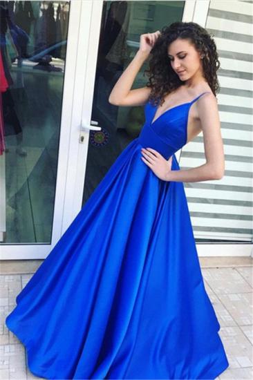 Simple Royal Blue A-line Spaghetti Straps Evening Dresses | 2022 Puffy Open Back Formal Dresses_1
