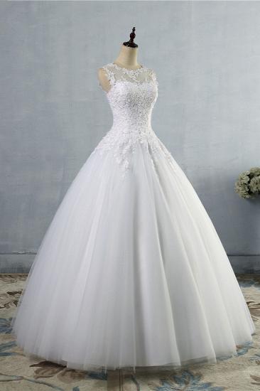 TsClothzone Ball Gown Jewel Tulle Lace Wedding Dress White Appliques Sleeveless Bridal Gowns On Sale_4