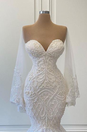 Reizvoller weißer Spitze-Nixe-Hochzeits-Kleid-Schatz_2