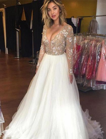 Latest Long Sleeve Beading Prom Dresses Sexy Lace Applique 2022 Evening Gowns_1