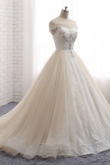 TsClothzone Unique Champagne Bateau Lace Wedding Dresses With Appliques Tulle Ruffles Bridal Gowns Online_4