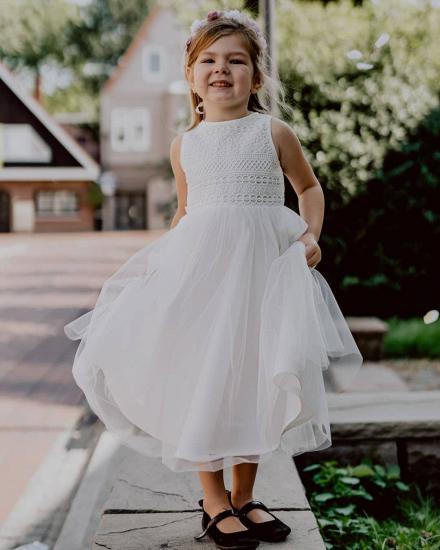 Cute Lace Princess Summer Flower Girl Dresses | White Ankle length Little Girls Pageant Dresses_2