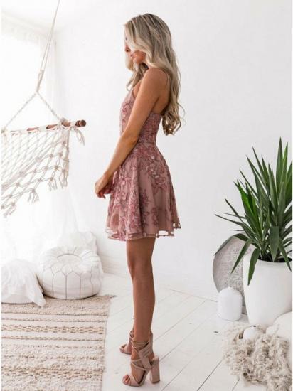 Fashion Pink Floral Homecoming Dresses  Spaghetti Straps Lace Appliques Hoco Dresses_3