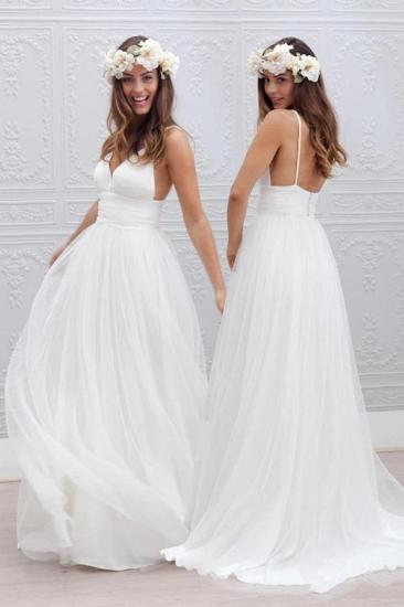 Elegant Simple V-neck Spaghetti Straps Wedding Dress Open Back Summer Formal Dresses_1