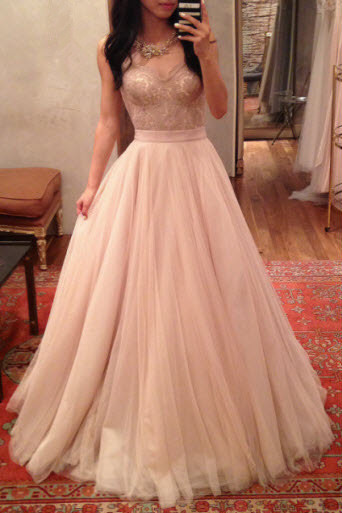 Latest A-Line Natural Tulle Prom Dress Lace Floor Length Formal Occasion Dresses_1