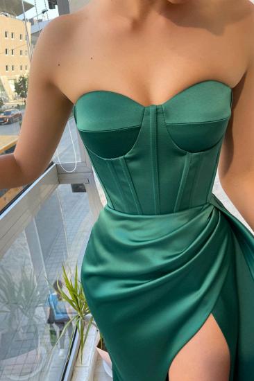 Dark Green Sweetheart Pleats Prom Dresses with High Split_3