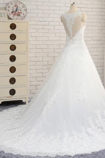 TsClothzone Glamorous Straps Jewel Sleeveless Wedding Dresses A line White Tulle Bridal Gowns With Appliques On Sale_3