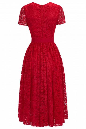 Short Sleeves Seath Red Lace Dresses with Ribbon Bow_13