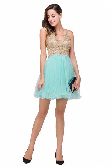 Short Tulle A-line V-Neck Appliques Sleeveless Prom Dress On Sale_9