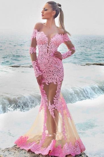 Off-the-shoulder Lace Tulle Prom Dress | Elegant Appliques Long Sleeve Evening Dresses_1