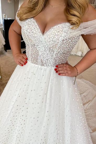 Elegant Off-the-Shoulder Pearls Wedding Dress Aline White Bridal Dress for Women_4