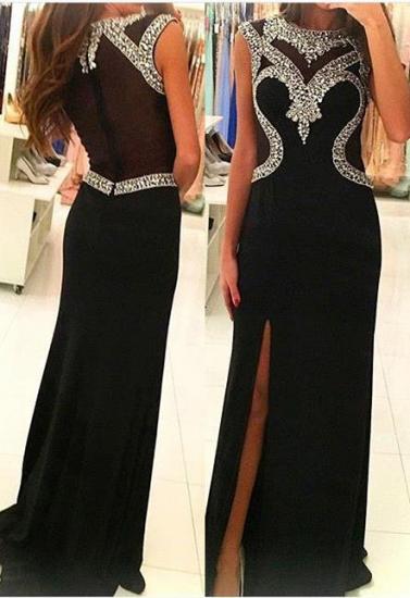 Side Slit Crystal Sheath Black Sleeveless Evening Gown Cheap Glamorous 2022 Prom Dress