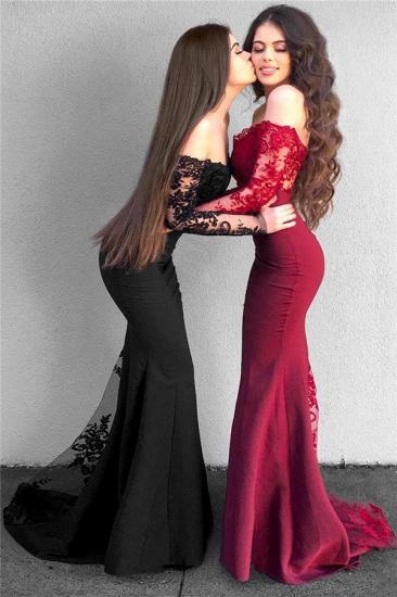Off The Shoulder Sexy Lace Evening Dresses | Long Sleeve Sheath Cheap Prom Dress 2022