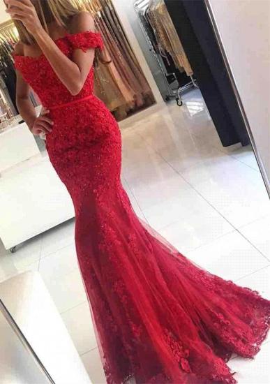Glamorous Off-the-shoulder Lace Appliques Red Mermaid Evening Dress_2