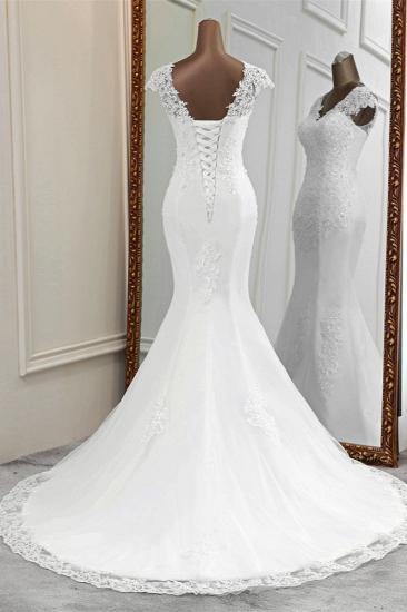 TsClothzone Luxury V-Neck Sleeveless White Lace Mermaid Wedding Dresses with Appliques_3