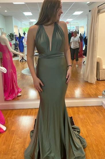 Wide Strap Backless and Floor Ruffle Mermaid Prom Dress | Deep V Neck Prom Dress_6