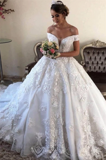 Exquisite Off the Shoulder Lace Appliques Wedding Ball Gowns Brial Gowns_2