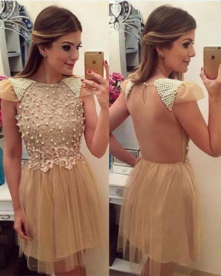Cute Beading Lace Homecoming Dresses A-Line 2022 Open Back Cocktail Gowns_1