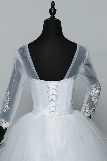 TsClothzone Gorgeous Jewel Tulle Lace White Wedding Dresses 3/4 Sleeves Appliques Bridal Gowns On Sale_7