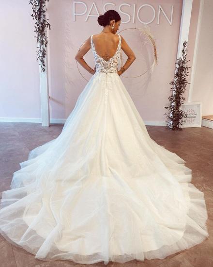 Elegant V Neck Sewing Beads Bridal Dress Sleeveless Belt Aline Wedding Dress_2