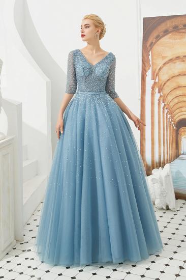 Harold | Discount V-neck Fully beaded 2/3 sleeves A-line Tulle Long Prom Dress