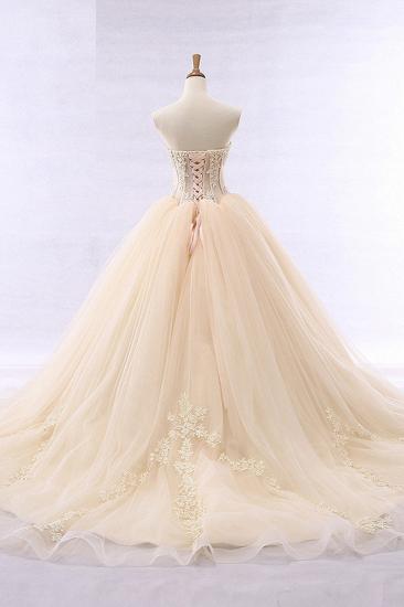 TsClothzone Simple Strapless Champagne Tulle Wedding Dress Sweetheart Sleeveless Appliques Bridal Gowns with Beadings On Sale_3