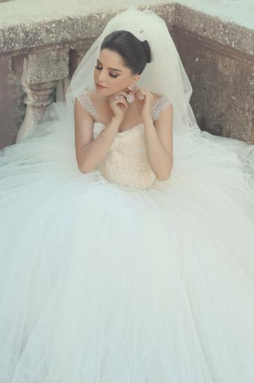 Crystal White Tulle Long Ball Gown Wedding Dress with Beadings Off Shoulder Elegant Formal Bridal Gowns