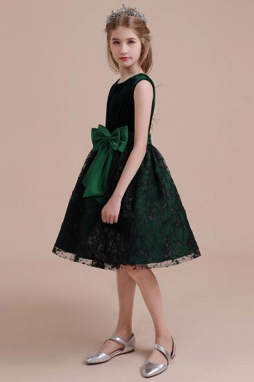 Autumn Knee Length Flower Girl Dress | Lace Velvet A-line Little Girls Pegeant Dress Online_4