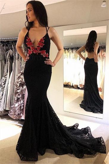 2022 Black Lace Open Back Evening Dresses | Sexy Mermaid Sleeveless Prom Dress_1