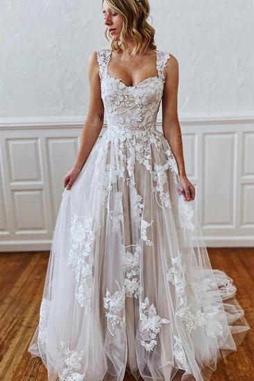 Sweetheart Straps 3D Floral Lace Aline Wedding Dress_1