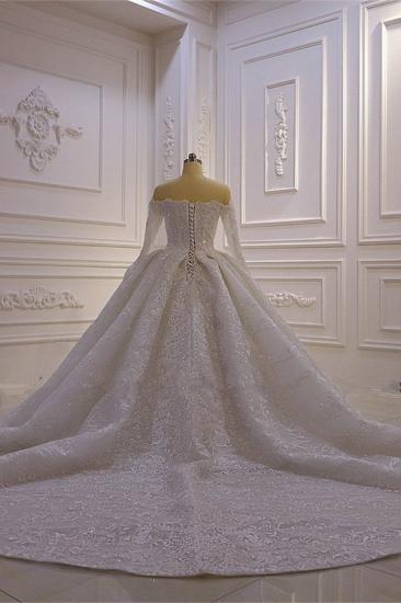 Luxury Ball Gown Long Sleeves 3D Lace Sweetheart Long Wedding Dresses_3