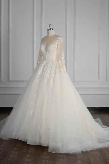 TsClothzone Elegant Jewel Langarm Brautkleid Tüll Applikationen Rüschen Brautkleider mit Perlenstickerei Online_4